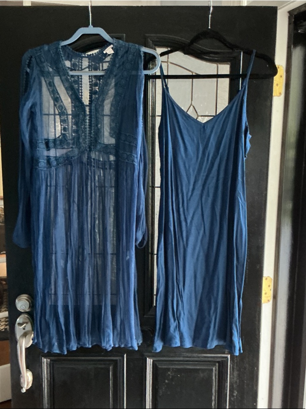 Sundance Blue Lace Sheer Overlay Slip Dress